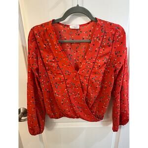 Red Floral Blouse- Size XS